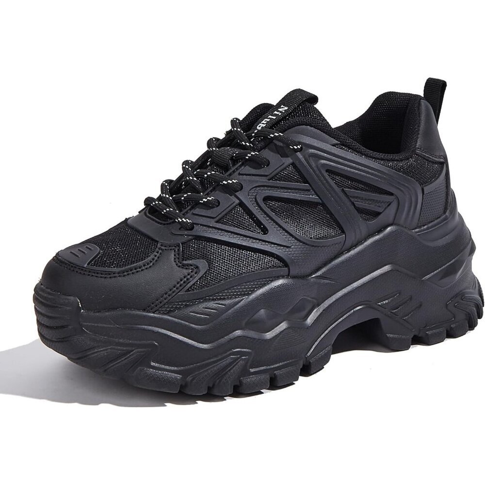 Women Black Platform Comfortable Casual Tennis Sneakers Shoes